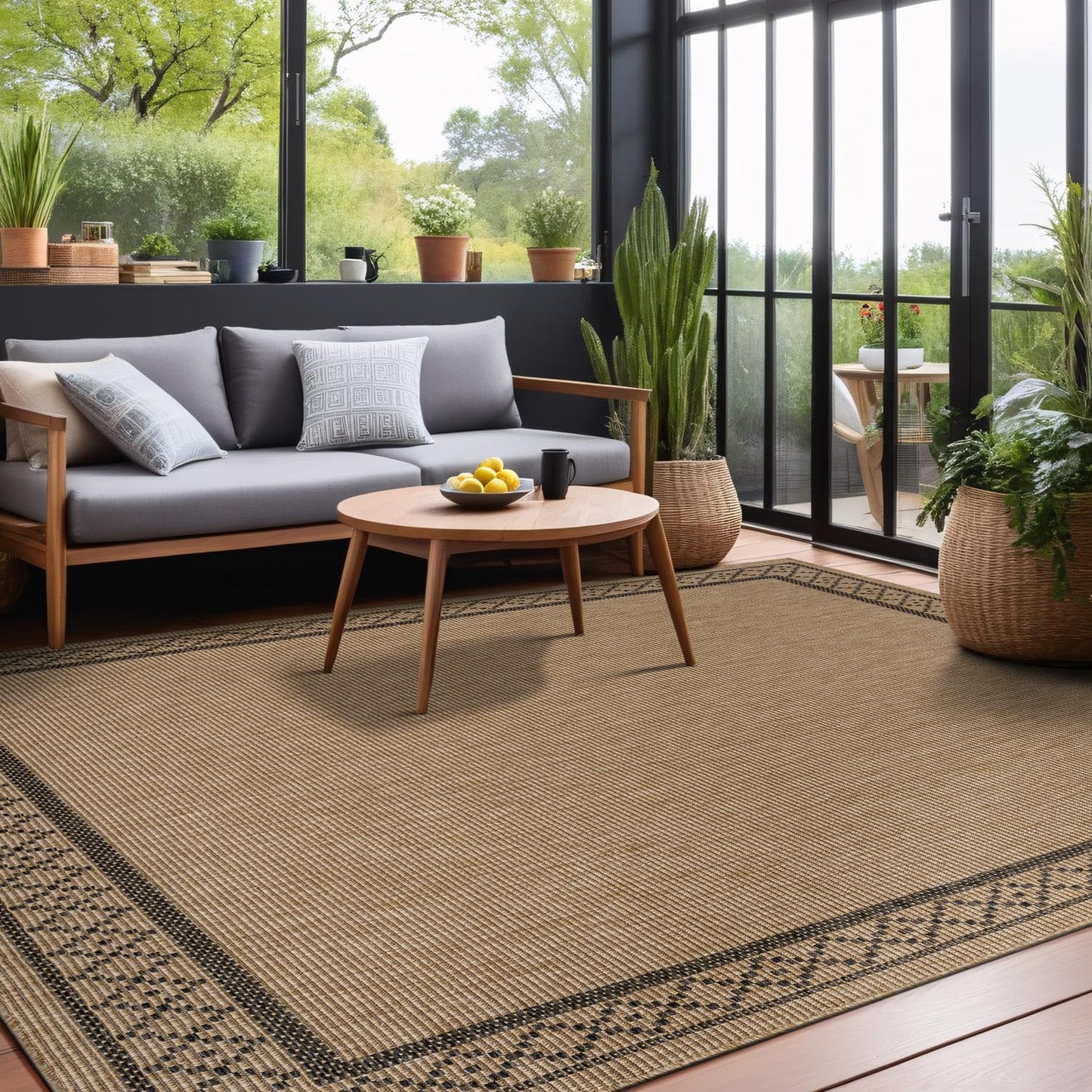 Luul Home Easy Jute Rugs 5x7 Frame Natural Color Living Room Indoor Outdoor Area Rug for Patio and Kitchen Rug High Traffic Washable Easy to Clean Solid Boho Woven Design Carpet (5 x 7)
