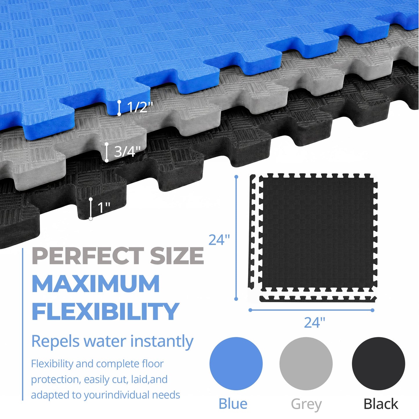HulkFit Puzzle Exercise Mat, 1 Inch EVA Interlocking Foam Floor Tiles Workout Mat for Home Gym Equipment, MMA, Gymnastics, Shock-Absorbing Workout Mat for Garage Flooring and Apartments, 18 Tiles