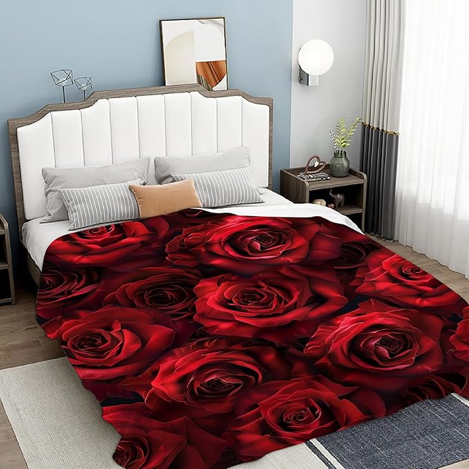 Throw Blanket, Valentine's Rose Blanket Floral Throw Blankets for Bed Kids Adults, Lightweight Cozy Blanket for Living Room, Bedroom 50"x60"