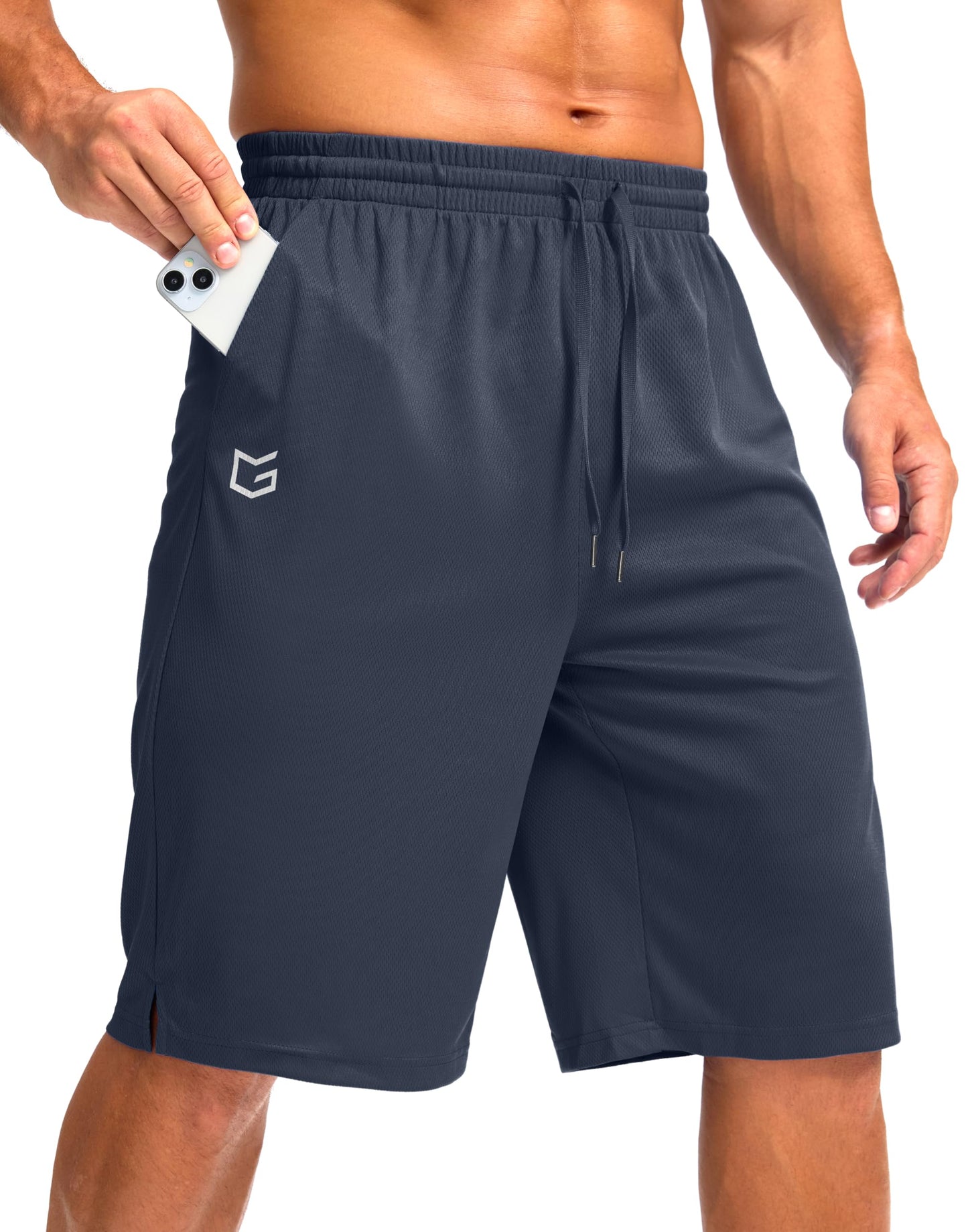 G Gradual Men's Athletic Shorts with Pockets 9" / 11" Long Basketball Shorts Lightweight Quick Dry Gym Workout Shorts for Men(Navy,XXL)
