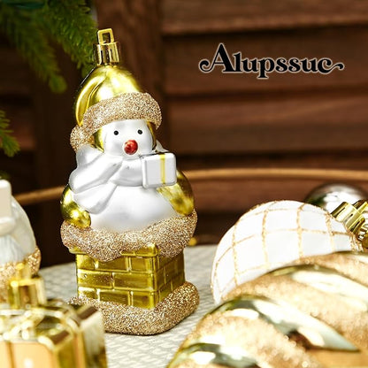 Alupssuc 112pcs Christmas Balls Ornaments Set, Shatterproof Plastic Baubles Christmas Penguin, Polar Bear for Xmas Tree Holiday Wedding Party Decorations with Hanging Strings, Gold, Silver and White