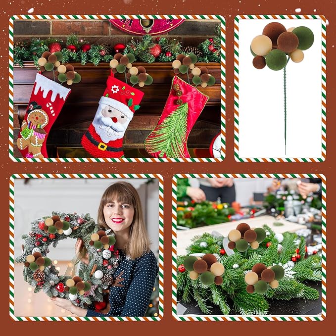 8 Pcs Neutral Velvet Christmas Tree Picks 7.87 Inch Christmas Balls Ornaments Xmas Hanging Decorations for Xmas Tree Topper DIY Wreath Holiday Floral Vase Fillers Crafts Home Decor