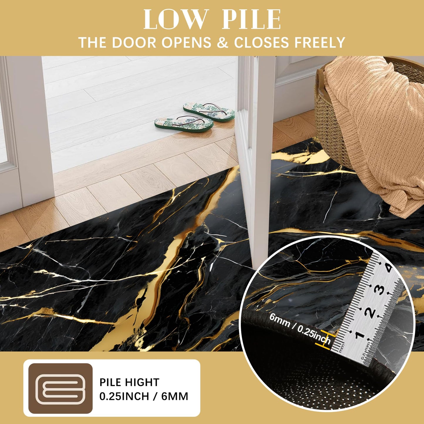 EDGZKO Black Gold Marble Rugs: 4x6 Feet Modern Aesthetic Abstract Area Rug Washable Carpet Non-Slip Floor Mats Doormat for Living Room Bedroom Dining Room Dorm Classroom Nursery