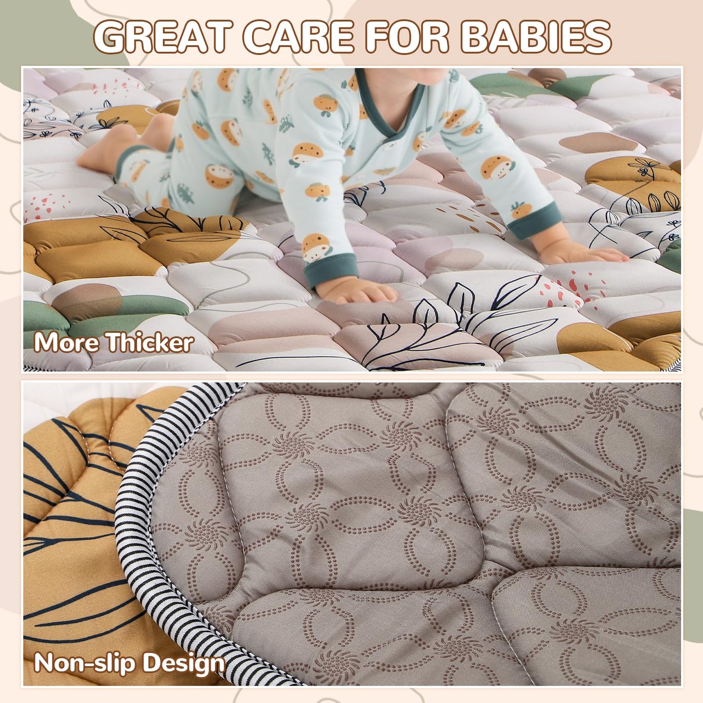 Dessports Boho Baby Play Mat - 65x50 Foldable Machine Washable Thick Sponge Padded Floor Mat - Non Slip Tummy Time Playpen Rug for Indoor Outdoor Room Decor