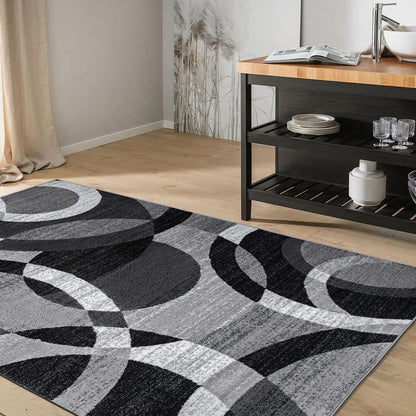 Rugshop Gray Modern Geometric Area Rug, Abstract Circles, High-Traffic, Non-Shedding, for Bedroom, Home Office and Small Living Room, 3'3" x 5'