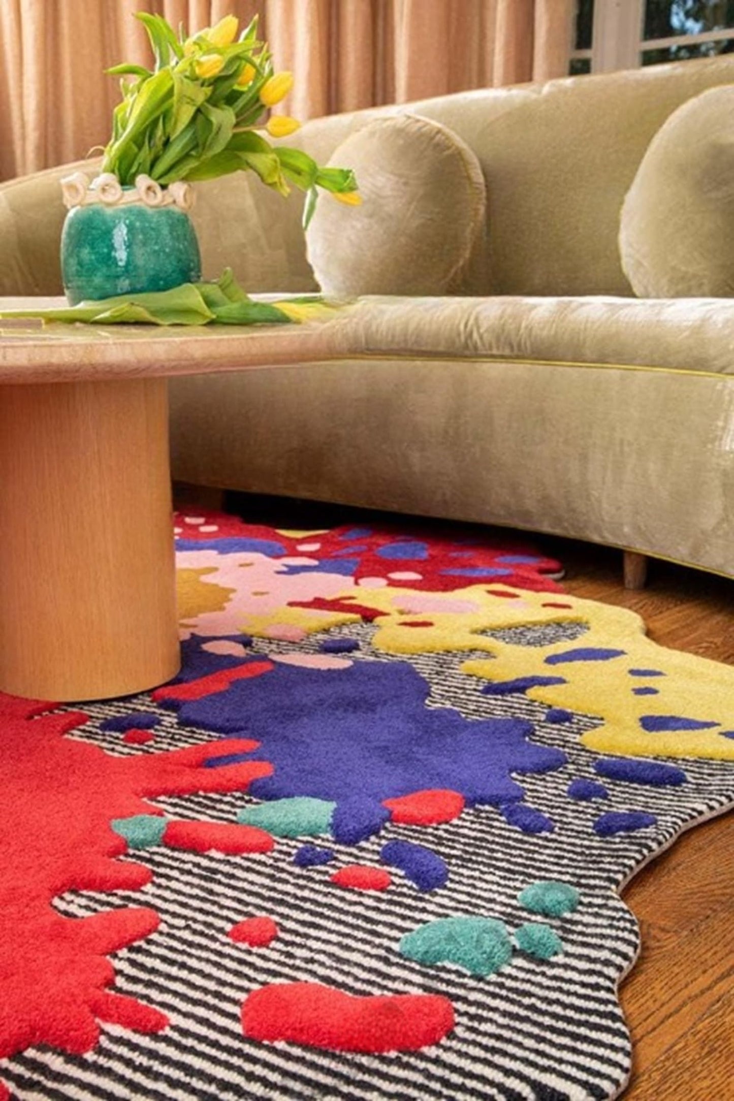 RugRestore Innovations Irregular Shaped Handmade Wool Rug Modern Colourful Premium Area Rug Perfect for Home Decor (Multicolour Z, 6 X 6 Round)