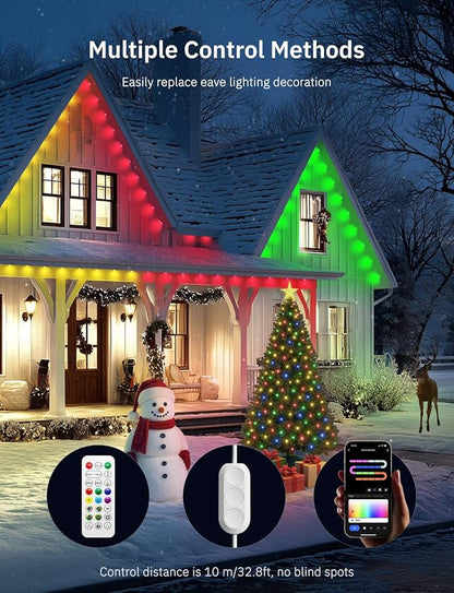 150FT Permanent Outdoor Lights Pro, 75 IC+RGBCW Smart Eaves Lights with 48 Scene Modes, IP67 Waterproof Outside Halloween Christmas String Lights for House All Year Decor, APP/Remote Control