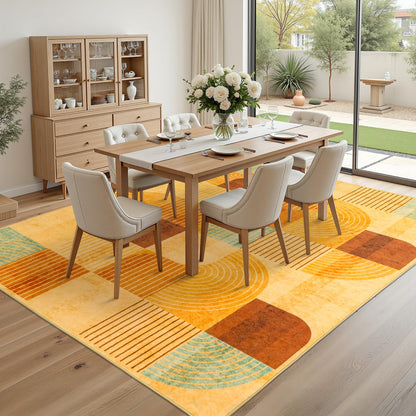 OHDS 5x7 Area Rugs for Living Room, Soft Modern Geometric Rug for Bedroom, Washable Non-Slip Indoor Floor Abstract Carpet for Dining Room Nursery Home，Multi/Orange