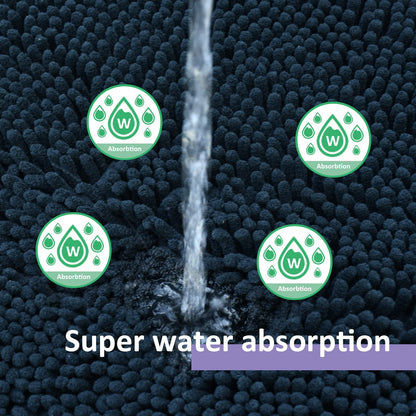 RUN HELIX Bathroom Rugs Set 2 Piece Thick Chenille Bath Mats, Soft Quick Dry Plush Absorbent Bath Rugs with Non-Slip PVC Backing, 32x20+24x16 Inch Black
