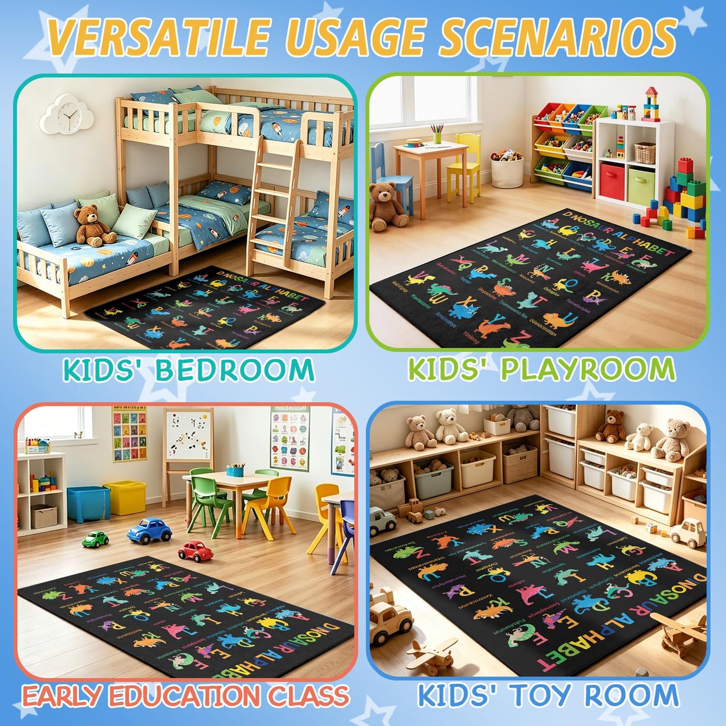 Xspatroias Dinosaur Alphabet Kids Rugs 3x4 Ft Educational Learning Playroom Rug for Toddlers Children Washable Non-Slip Playmat Rug for Classroom Preschool Nursery Playroom Decor