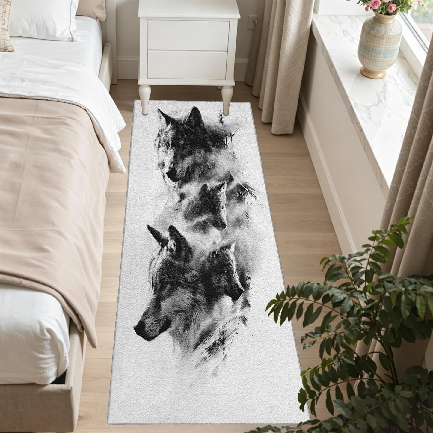 Wolf Washable Runner Rug Wildlife Hallway Runner Rug 2x9