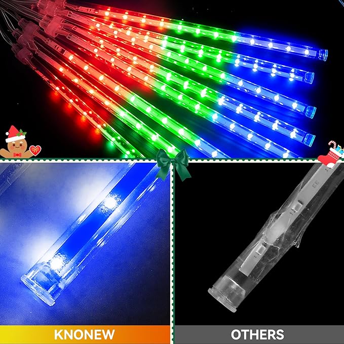 KNONEW Christmas Lights Outdoor, 15 inch 24 Tubes 672 LED Meteor Shower Lights Plug in Waterproof Falling Rain Light for Xmas Tree Wedding Party Garden Holiday Rooftop Decorations (Multicolor)