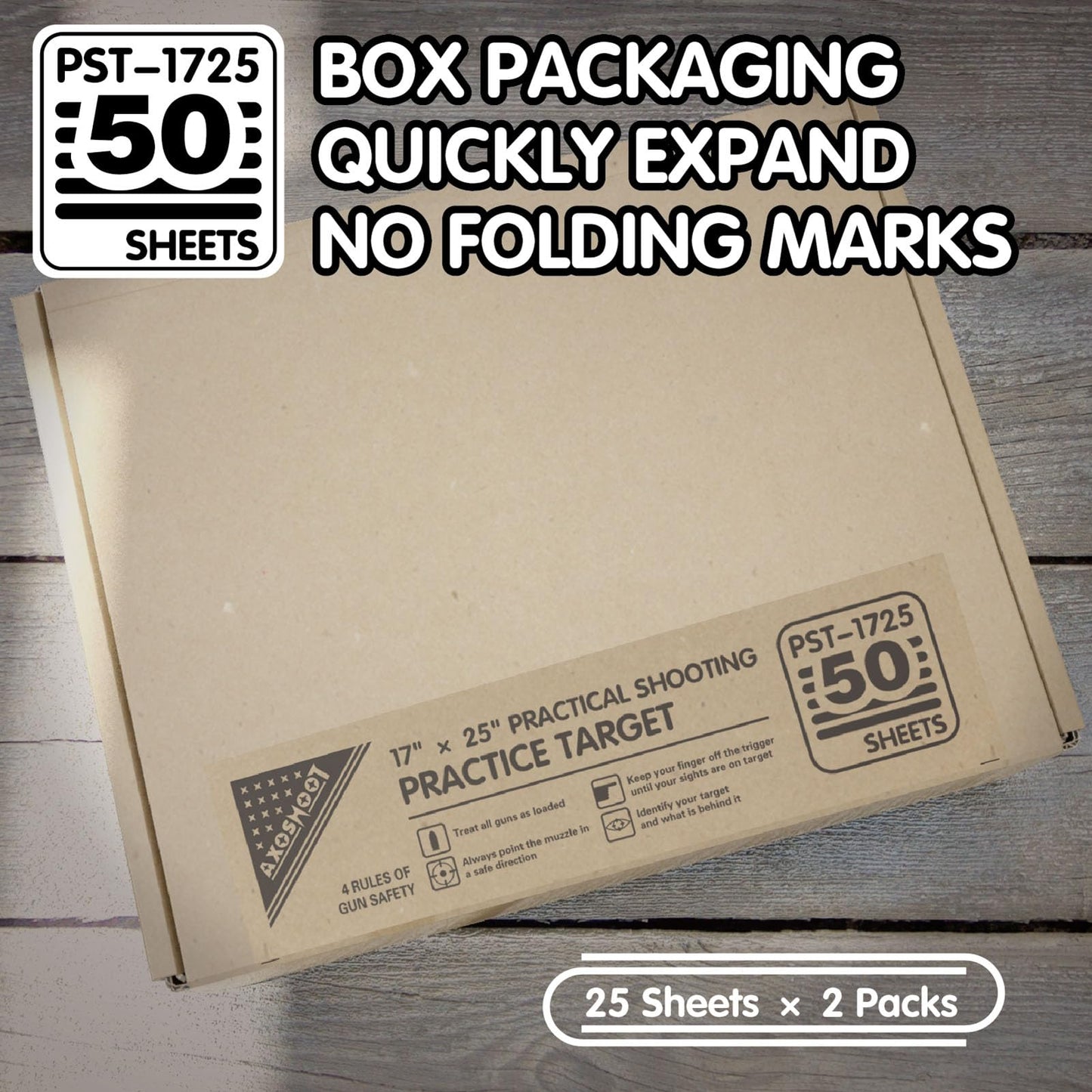AXOSHOOT IDPA/USPSA Shooting Targets 17x25 Inch - 150gsm Kraft Paper with Black Background - 50/Pack Crease-Free Boxed Targets for Pistol, Rifle, Indoor & Outdoor Shooting Range