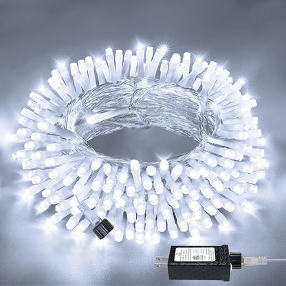 Christmas Decorations Connectable White String Lights Indoor, 150 LED Super Bright String Lights, 8 Modes Christmas Lights Plug in Twinkle Fairy Lights for Classroom Decorations