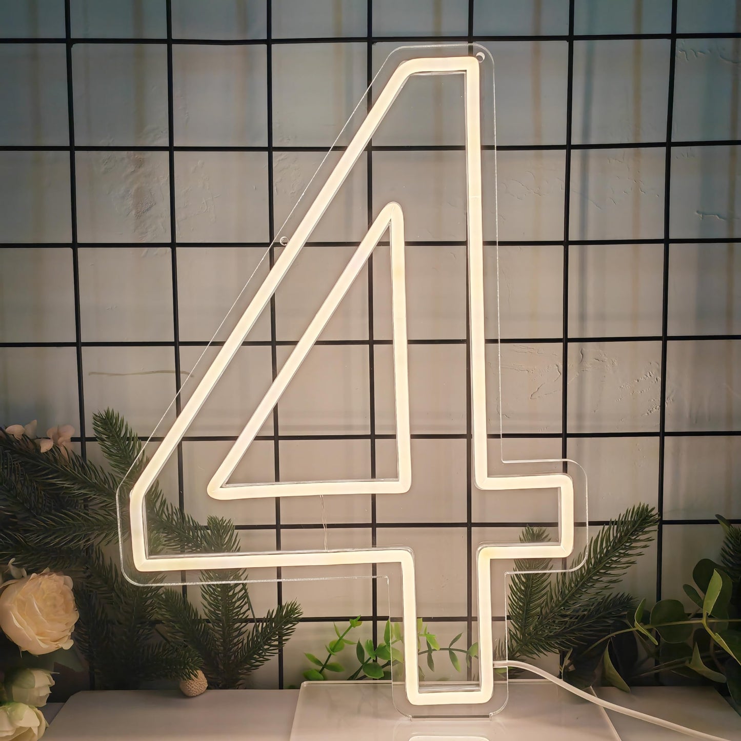Neon Signs Number 4 Birthdays Decor Neon Lights Party USB Plus Battery Case Light up your baby's birthday with our Neon Number Four Sign (Number 4-Warm White)