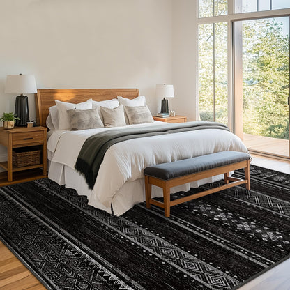 BESTSWEETIE 8x10 Area Rugs for Living Room Washable Moroccan Farmhouse Neutral Geometric Low Pile Non-Slip Soft Print Pattern Rug for Bedroom Kitchen Dining Room Entryway Black/White
