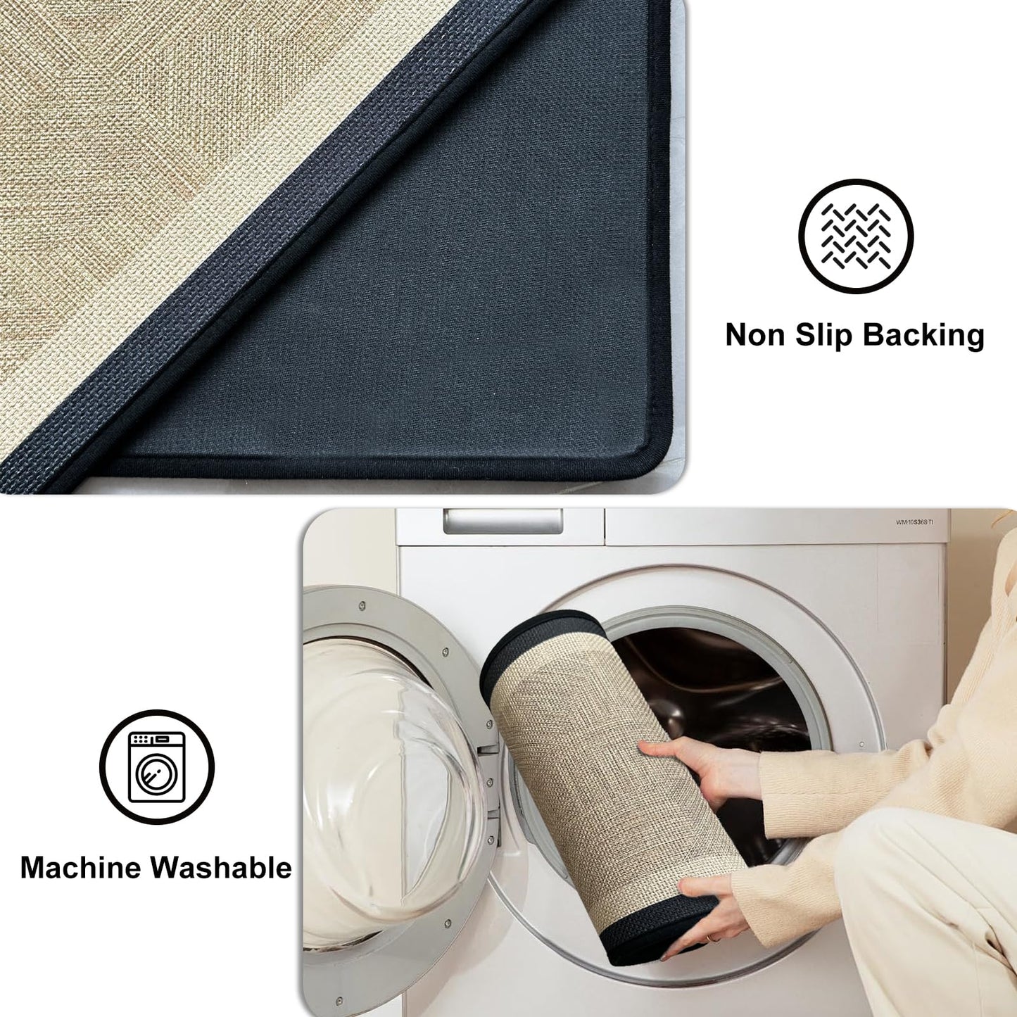 winolive Kitchen Mat Kitchen Rugs Sets of 2 PCS,Neutral Braided Kitchen Mats for Floor,Thick Rubber Backing and Comfort Standing Runner Rugs,Anti Fatigue,Machine Washable,Beige,17"x30"+17"x47"