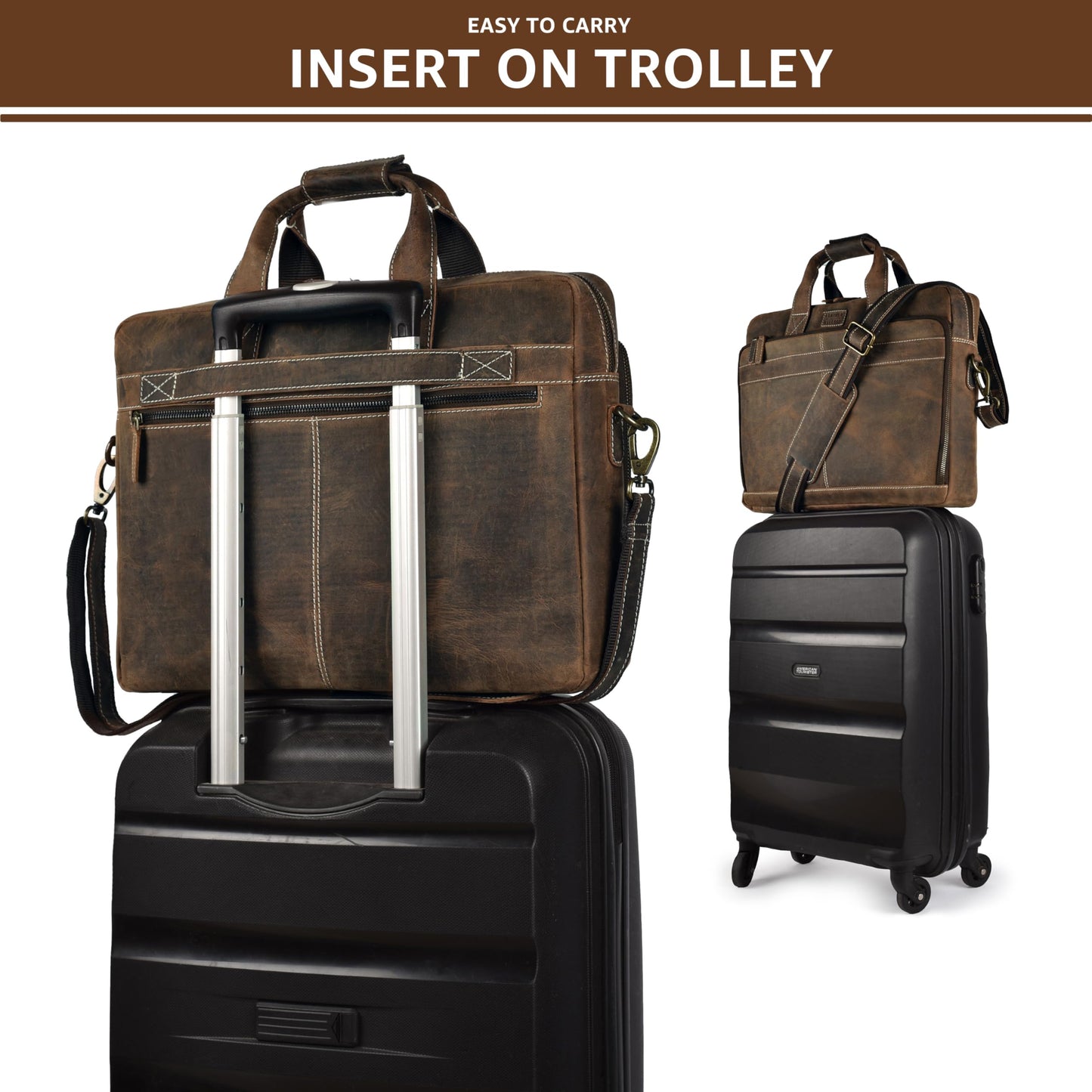 LEATHER VILLAGE 16" Leather Laptop Messenger Briefcase Bag for Men-Leather Satchel for Travel and Office Shoulder Bag- Rustic Brown
