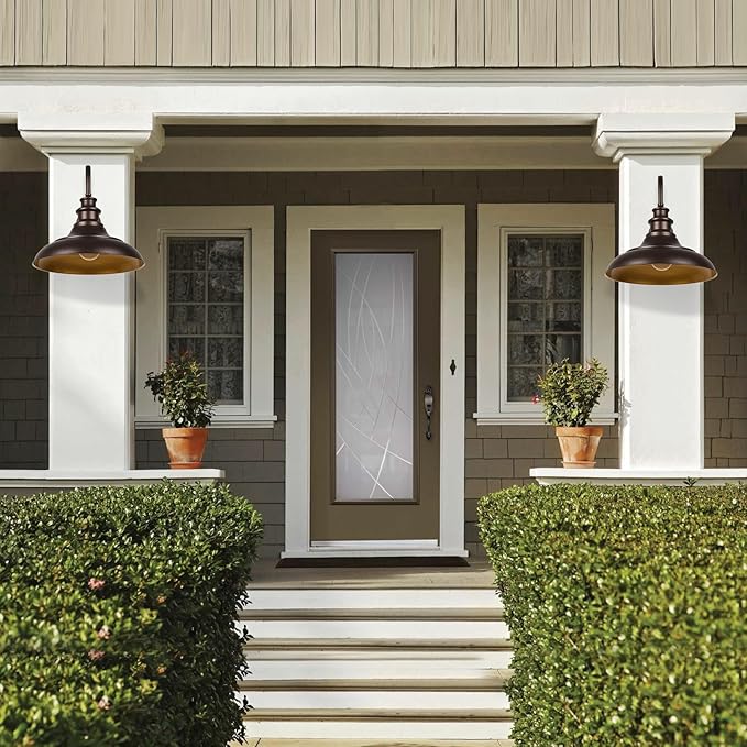 Exterior Farmhouse Gooseneck Barn Light, 2PCS Dusk to Dawn Outdoor Lighting, 16 Inch Vintage Outside Garage Lights Fixtures for Patio Frontdoor Entryway Doorway