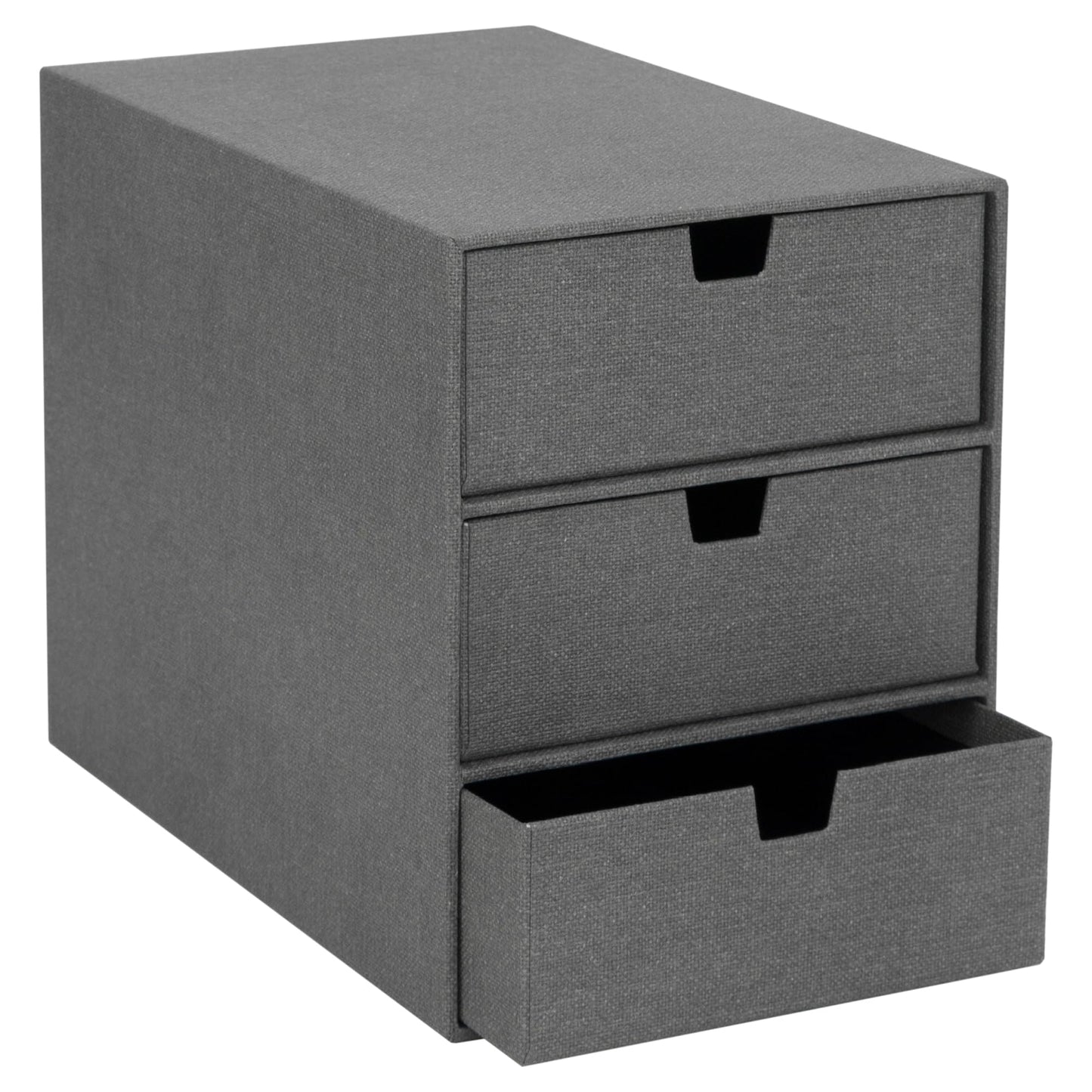 Bigso Box of Sweden Ingrid 3-Drawer Canvas Fiberboard Desk Organizer for Office Supplies and Accessories - Stackable Makeup Drawer Organizer - 6.3in x 9.9in x 8.1in - Grey