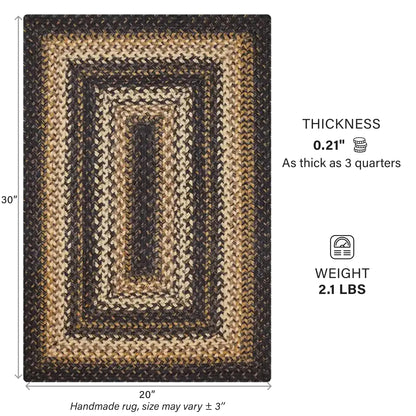 Homespice Kilimanjaro Braided Jute Rug 20x30 - Brown & Black Braided Rug for Kitchen for Primitive Decor, Durable, No Shed Jute for Easy Maintenance