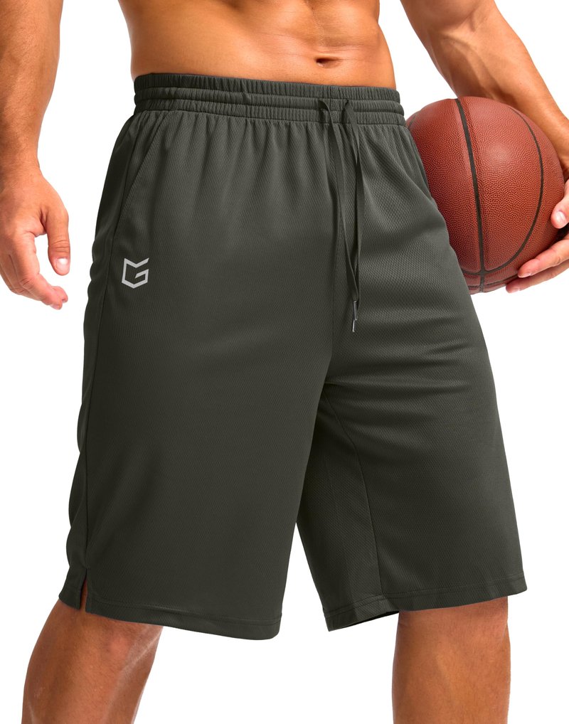 G Gradual Men's Athletic Shorts with Pockets 9" / 11" Long Basketball Shorts Lightweight Quick Dry Gym Workout Shorts for Men(Olive,4XL)
