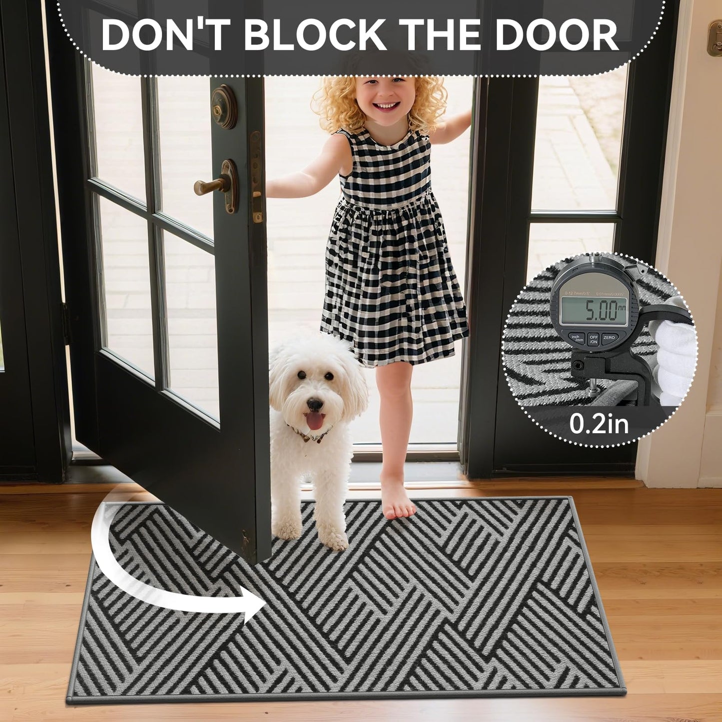 QiCaiJia Door Mat Indoor Outside Entrance 31"x47", Low-Profile Non Slip Outdoor Inside Doormat Entryway Mat, Dirt Resistant Absorbent Front Porch Welcome Entry Mats, Washable Easy Clean, Grey