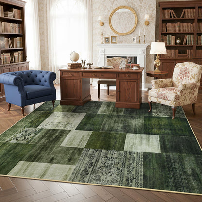 DweIke Washable Area Rugs 4x6 for Living Room, Modern Geometric Green Soft Patchwork Carpet, Non-Slip Stain Resistant Throw Rug for Bedroom Dining Room Office Home Decor