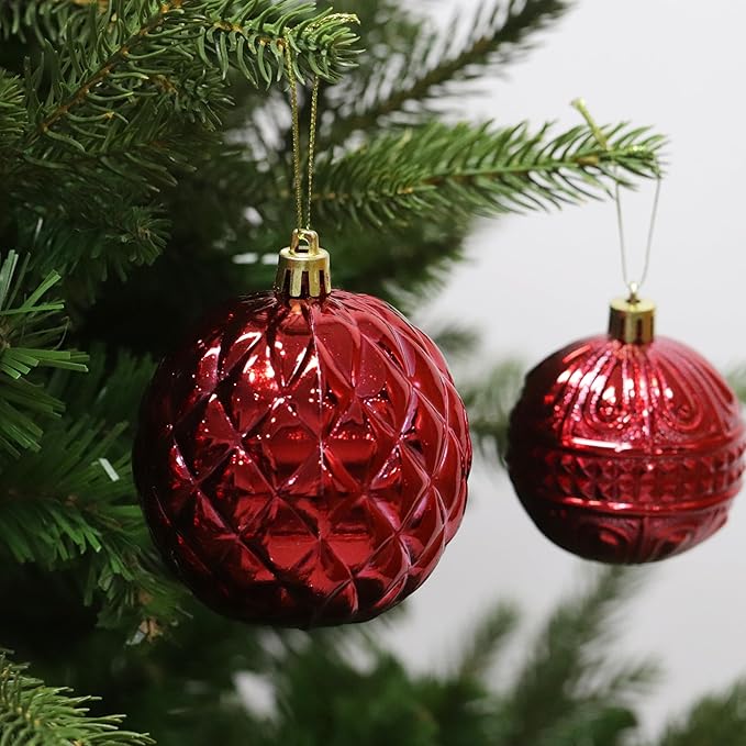 Christmas Ornaments Set with 60pcs Shatterproof Christmas Tree Decorations Multi-Size Christmas Ball Ornaments with 7 Styles Red