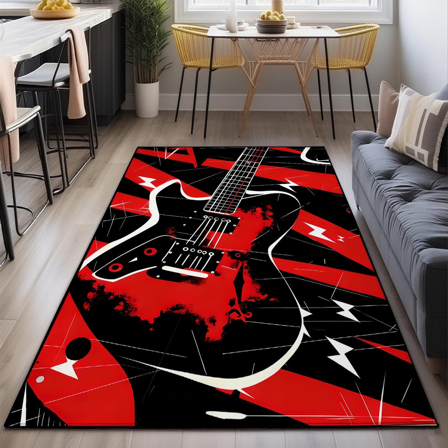 Electric Guitar Area Rug, Guitar Area Rug, Musical Theme Rugs, Faux Cashmere Washable, American Guitars Music Instrument Carpet for Studio, Living Room, Bedroom (5' x 7' (Rectangular))