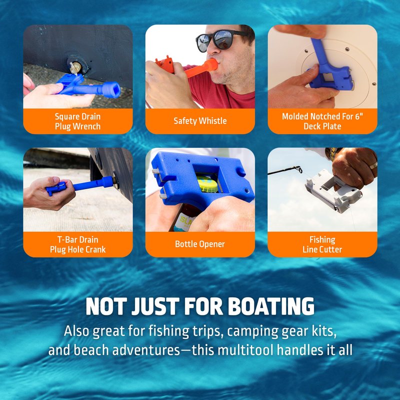 Boat Gadget 10-in-1 Boat Tool, Blue - Must-Have Boat Accessory with Gas Cap Key, Fishing Line Cutter, Bottle Opener, Whistle & More - Smart Addition to Any Boat Tool Kit for Fishing, Boating & Fun