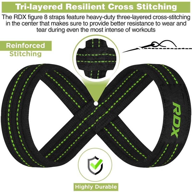RDX Weight Lifting Straps Figure 8, Anti Slip Strap with Cuffs Wrist Support for Gym Workout Deadlift Powerlifting Bodybuilding Weightlifting, Fitness Strength Training, Hand Bar Grip for Men