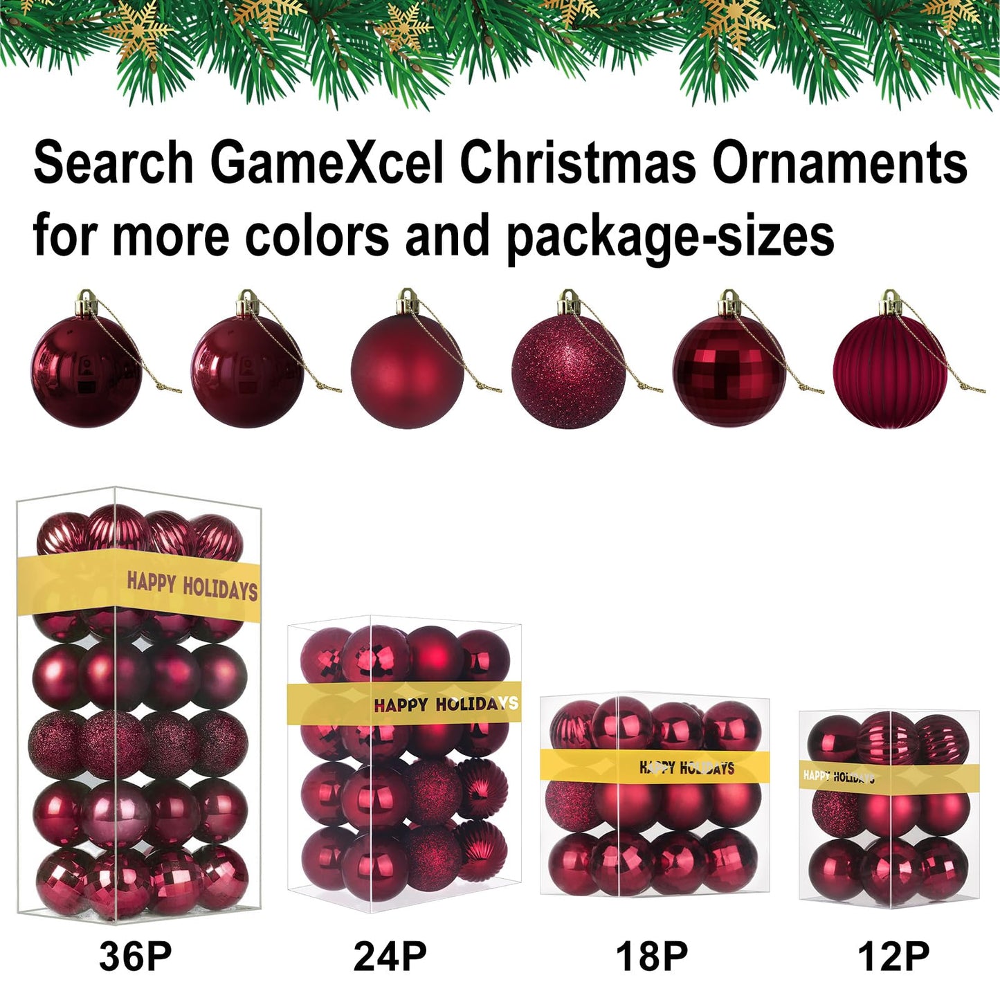 Maroon 3.2" Large Christmas Balls - Christmas Tree Decoration Ornaments Shatterproof Hanging Balls for Birthday Halloween Holiday Wedding Decorations Set of 24pcs