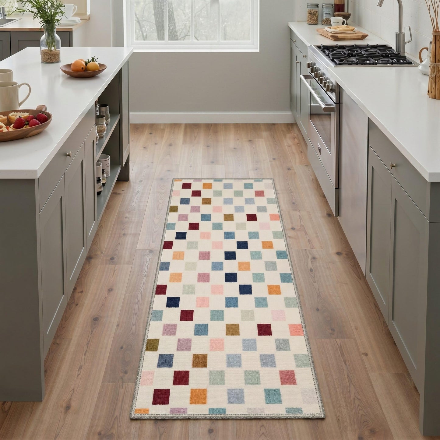 Bavni 2x5 Runner Rugs Non Slip Washable, Low Pile Lightweight Print Rug for Hallway Kitchen Laundry Room Bedroom Bathroom, Muted Multicolor
