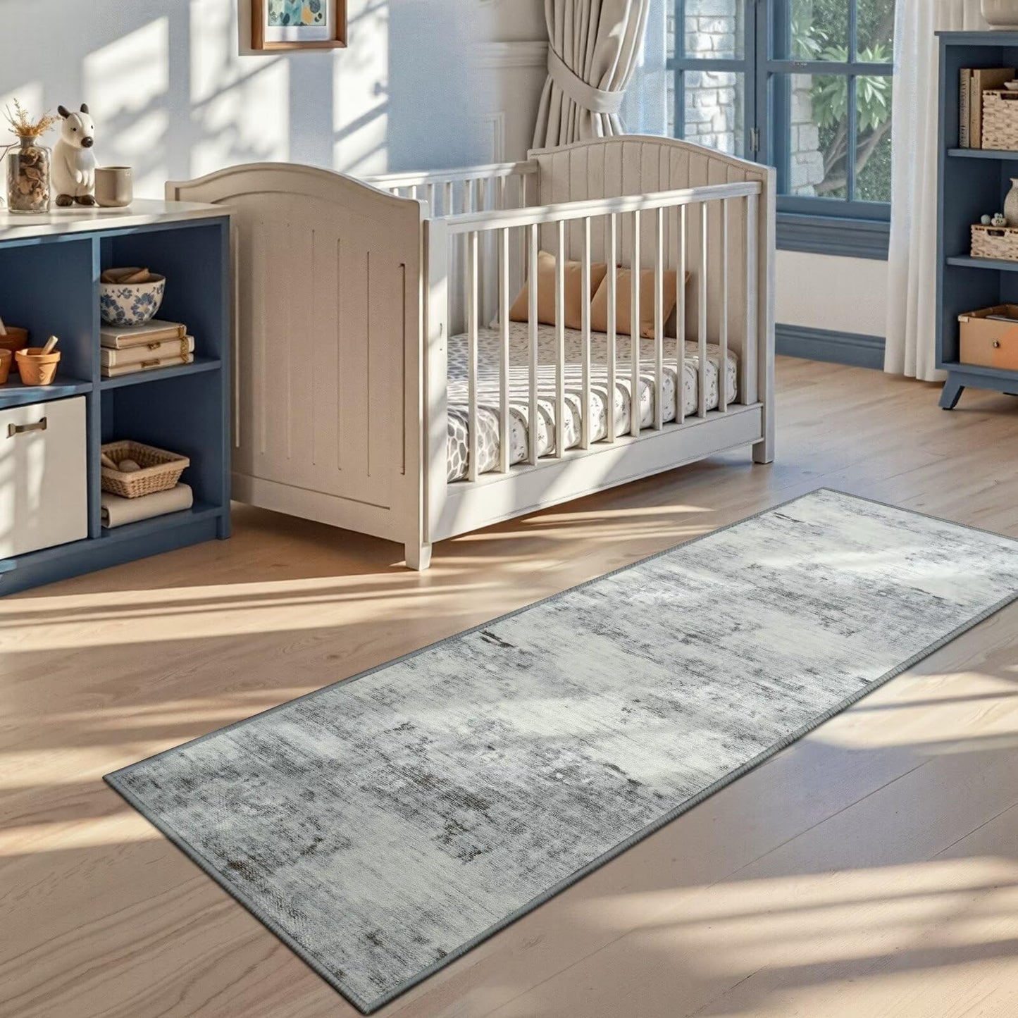Toneed 2x6 Runner Rug Modern Abstract Hallway Rug Washable Non Slip Rubber Rugs for Kitchen Stairs Entryway Bedroom Living Room Printed Low Pile Foldable Accent Rugs Grey