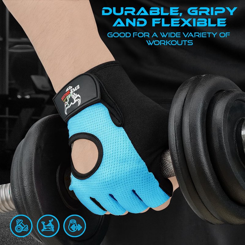 BEAST RAGE Workout Gloves, Men & Women Fingerless Weight Lifting Gym Gloves with Palm Protection, Breathable, Lightweight, Cycling Pull Up (Aqua, S)
