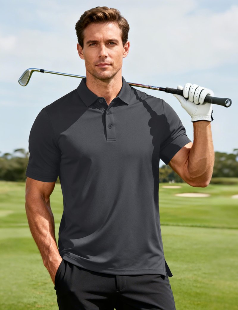 MAGCOMSEN Men's Polo Shirts Short Sleeve Moisture Wicking Quick Dry Collared Shirt Polyester Performance Athletic Golf Polos Darkgrey