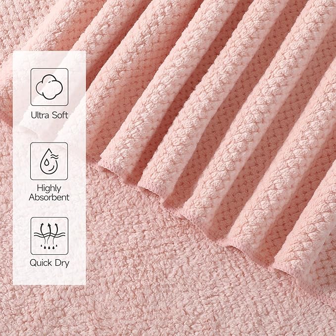 REDKISS Soft Bath Towels Set of 4-35 x 70 in Extra Large Coral Fleece Bath Towel