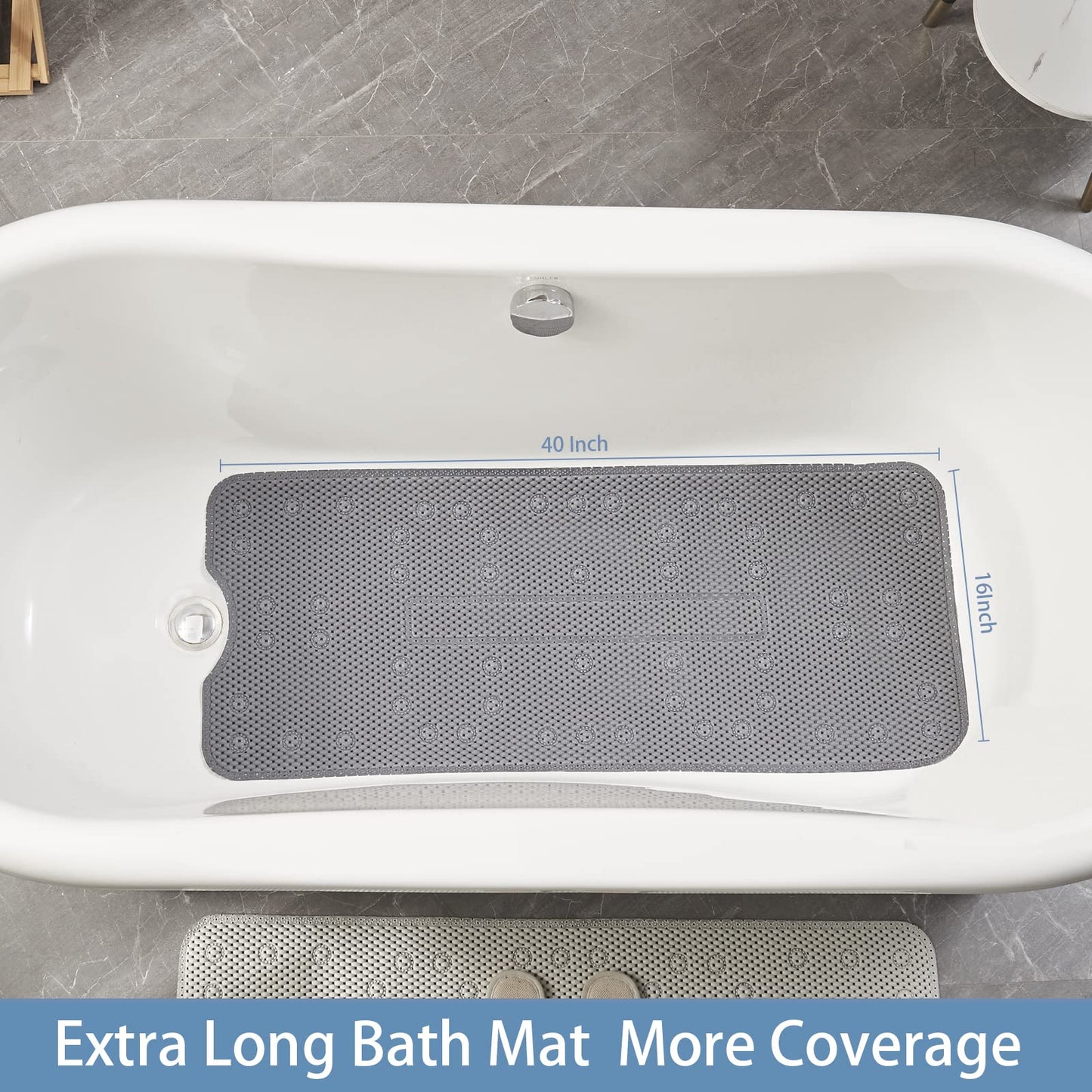 Webos Soft Bathtub Mat Non Slip: Memory Foam Shower Mat with Suction Cups for Bathroom Inside Tub 40X16Inch (Dark Grey)