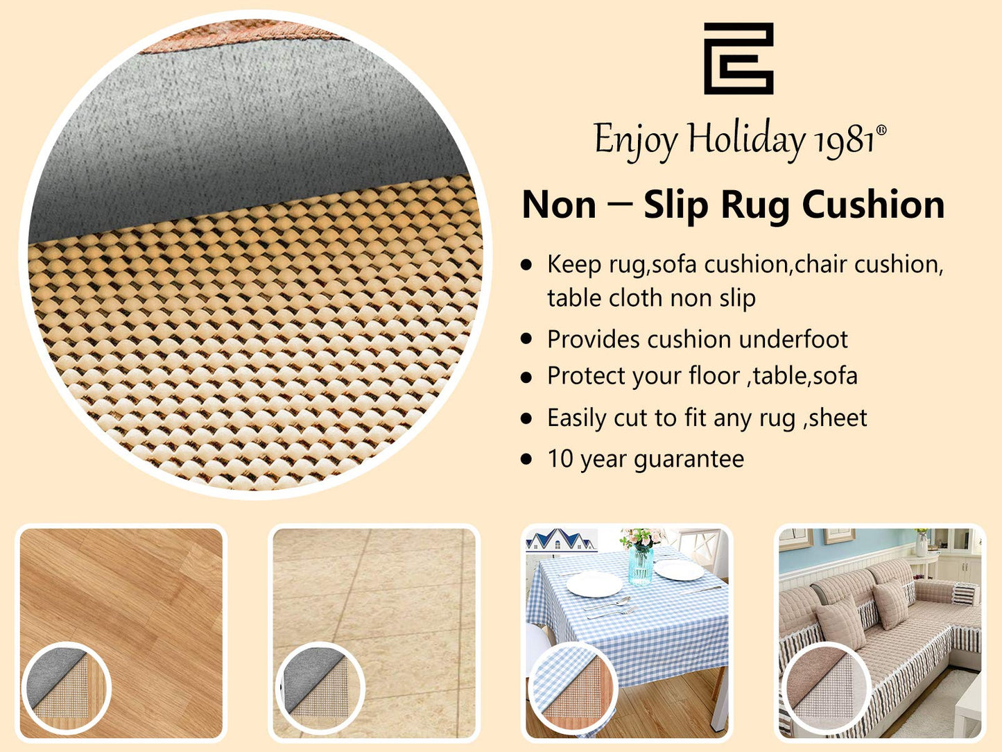 Non Slip Area Rug Pad Gripper - 2x10 Strong Grip Carpet pad for Area Rugs and Hardwood Floors, Provides Protection and Cushion