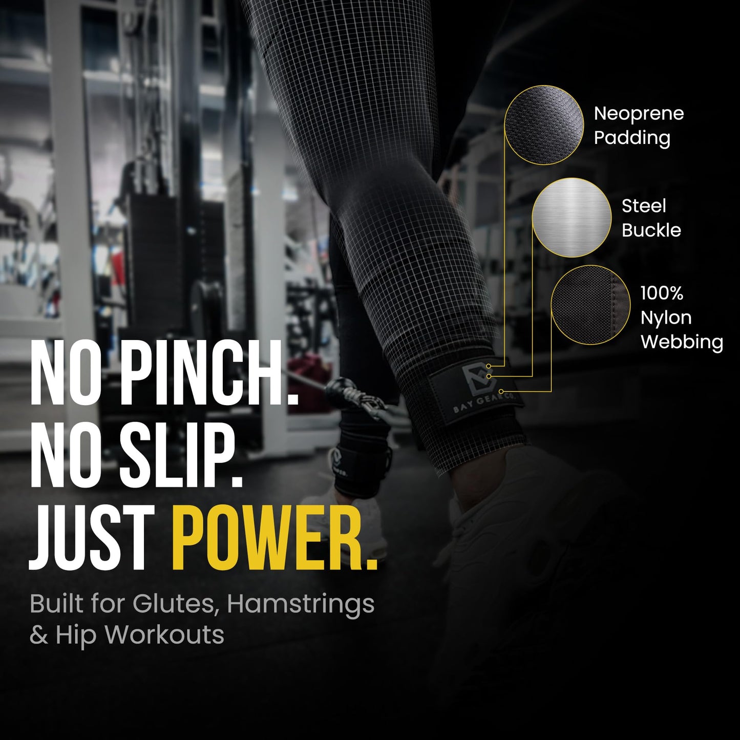 Bay Gear Co. Ankle Straps, Strong Hook and Loop System & Neoprene Padded for Cable Machine Glute Workouts, Slick Black Stainless Steel D Ring, Adjustable Fit for Men & Women, OD Green, Pair