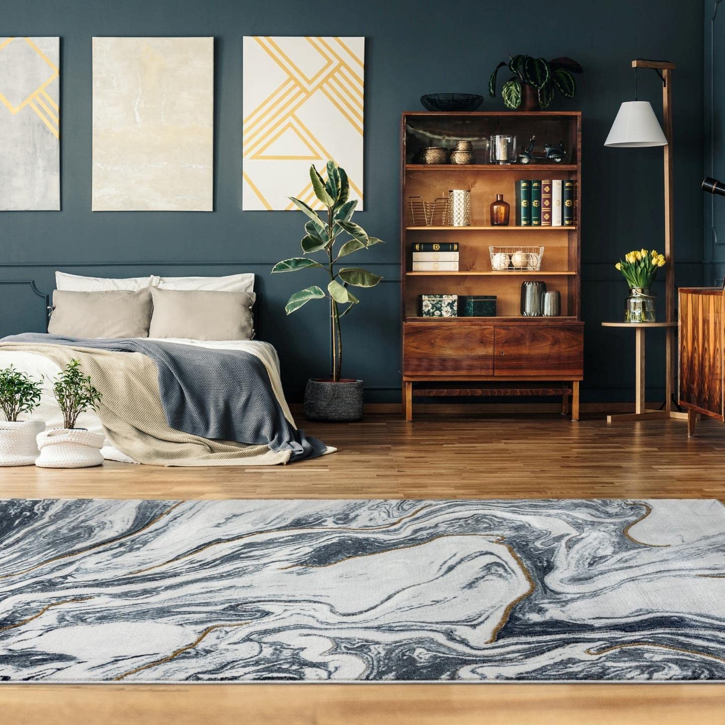 LUXE WEAVERS Marble Abstract Pattern Blue 6x9 Area Rug
