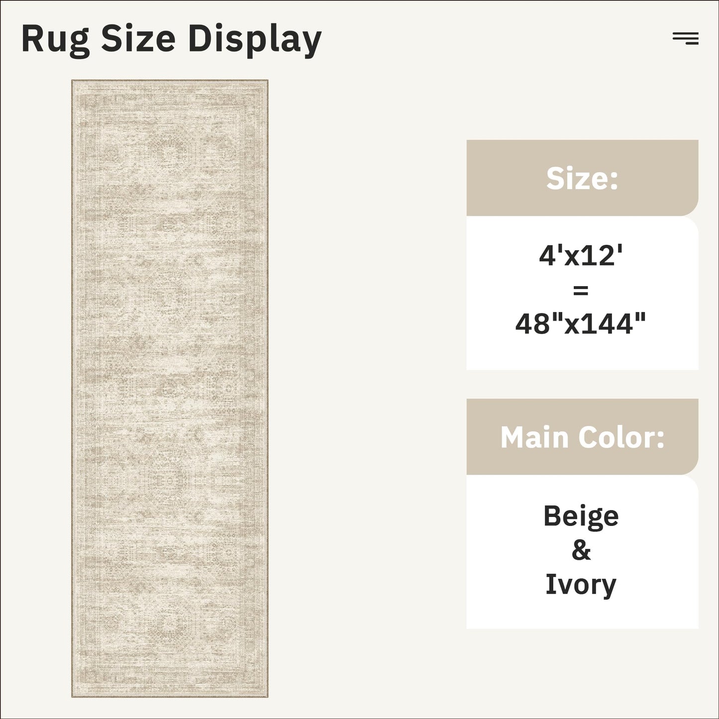Soalmost 4x12 Wide Hallway Runners: Washable 12ft Runner Rug for Entryway Living Room Soft Vintage Non Slip Carpet Runner for Kitchen Dining Room Nursery Bedroom (Beige, 4x12ft)
