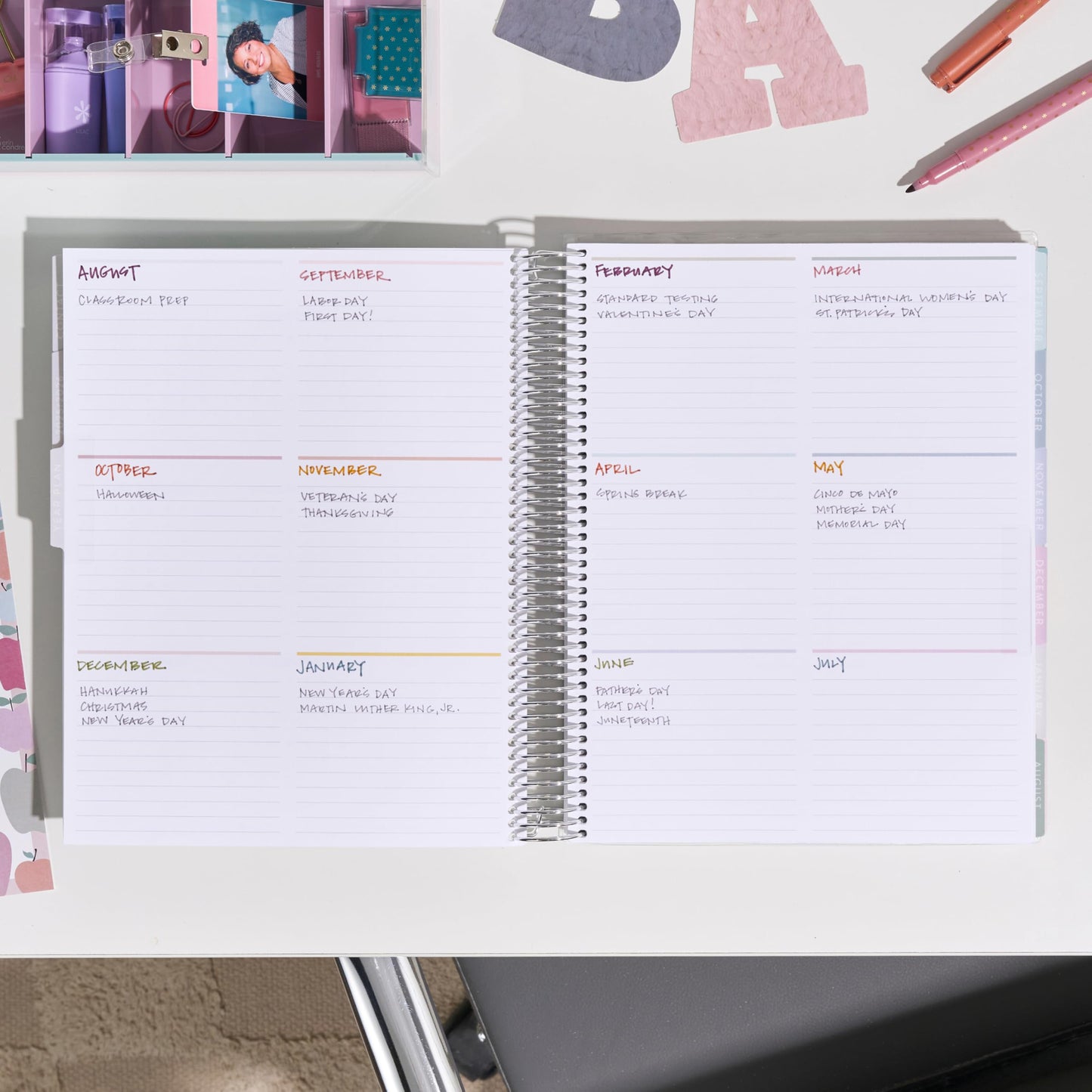 8.5x11 Coiled Teacher Lesson Planner (January 2026 - December 2026) - Teach classic cover, vertical layout, Pastel Minimal theme, platinum coil