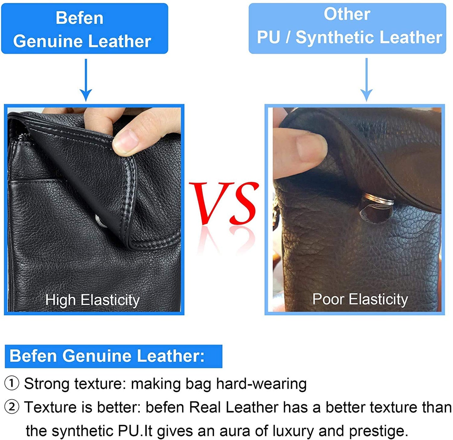 befen Black Genuine Leather Small Crossbody Bags for Women, Cell Phone Purse for Women for Travel