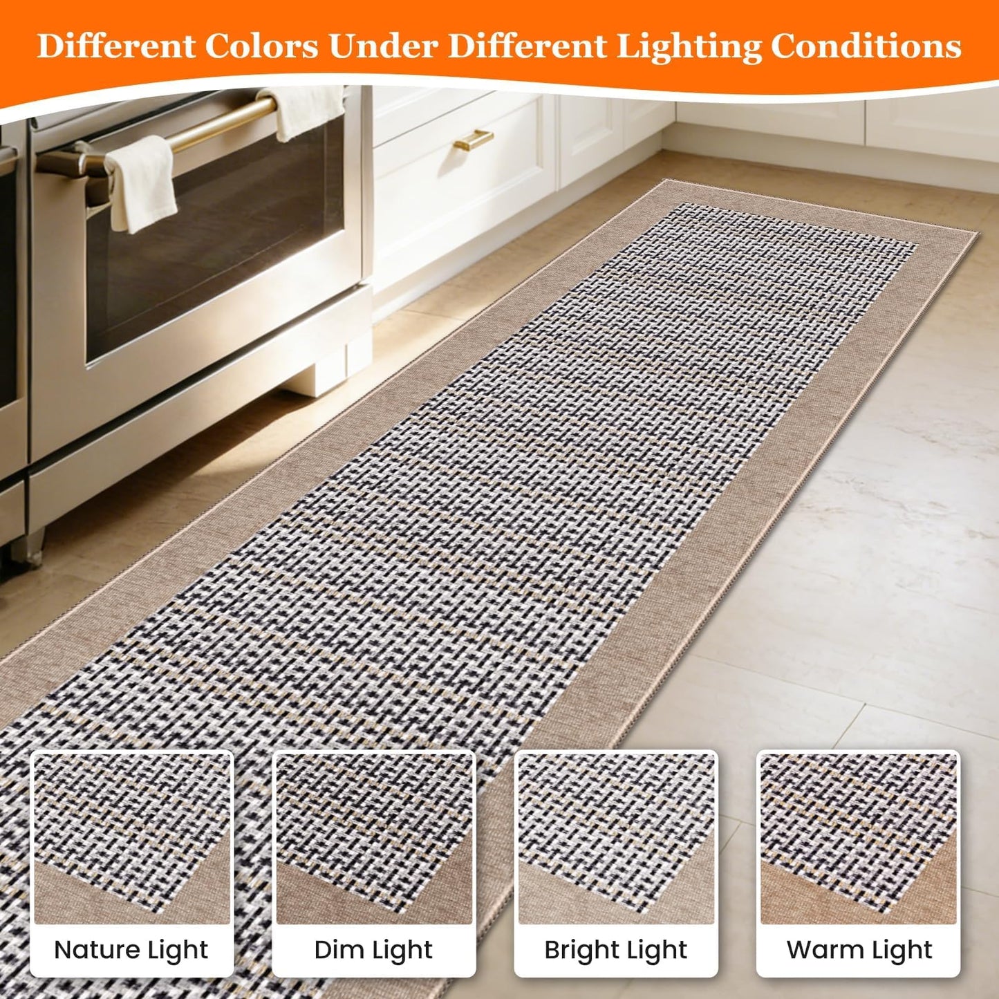 StepRite Kitchen Rugs, Kitchen Mats for Floor, 70"x20" Non-Slip Machine-Washable Kitchen Throw Rug, Absorbent Runner Rugs Office, Sink Standing Desk Mat, Decor Carpet, Khaki