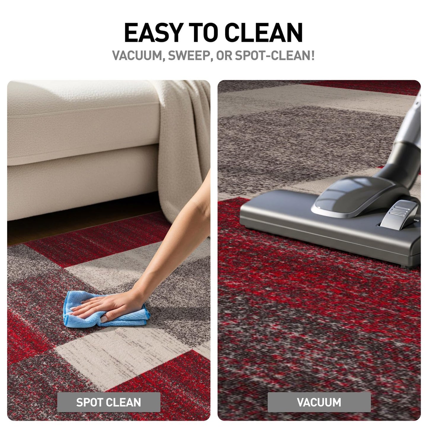 Rugshop Red Modern Geometric Boxes Non-Slip Area Rug Non-Shedding for Hallway, Entryway and Kitchen, 2' x 7'2" (22" X 84")