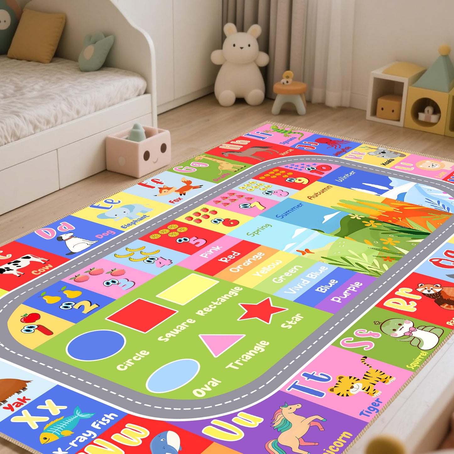 YukiSoul Farm Map Playmat Rugs for Kids, Game Rug with Anti-Slip Rubber Backing, Cute Animal Farming Game Road Map Play Mat Nursery Rugs for Children Bedroom Playroom 5x7 Ft.