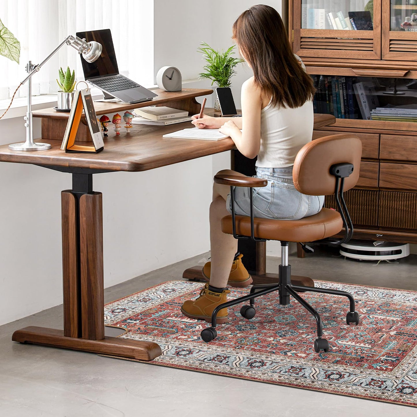 36" X 48" Office Chair Mat for Hardwood and Tile Floors, Under Desk Chair Mat for Carpet Protector Rolling Computer Chairs, Machine Washable Non-Slip Area Rug, Red Brown
