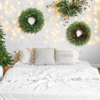 Zeyune 4 Pcs Christmas DIY Green Wreath 14 Inch Artificial Christmas Wreaths Faux Plain Wreaths for Decorating Front Door Window Room Farmhouse Xmas Party Indoor Outdoor (Novel Style)